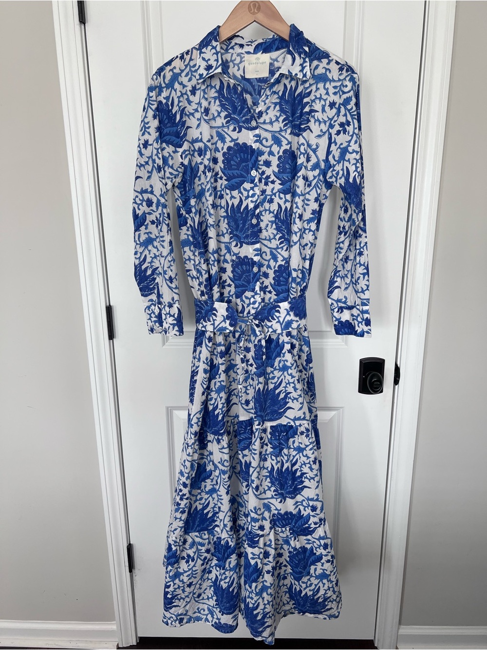 Guadalupe Blue Floral Maxi Dress Cotton Size Large EUC